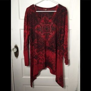 Closet Full Ladies Red/Black Shark Bite Tunic szXL